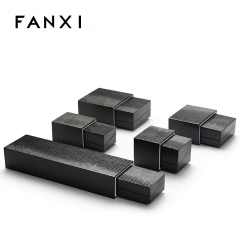 FANXI Black Crocodile Leatherette Paper Jewellery Packaging Boxes With Velvet Insert and Outer Box Custom Logo Luxury Drawer Jewelry Box