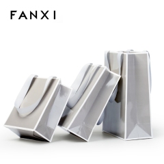 FANXI Custom Printing Paper Shopping Bags For Jewelry Cosmetic Watch Cloth Packaging Glossy Finish Gray Paper Gift Bag