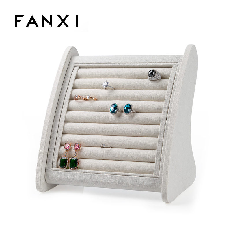 FANXI Custom Wood Jewelry Display Props For Jewellery Shop Window And Counter Exhibitor Linen Ring Stand