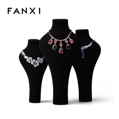 FANXI Jewelry Bust Display Stand Manufacturer Red or Dark Grey Resin And Outside Microfiber Necklace Holder Stand