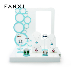 FANXI Wholesale Custom Logo Plexiglass Jewelry Exhibitor Organizer For Earrings Necklace Pendant White And Green Acrylic Jewellery Display