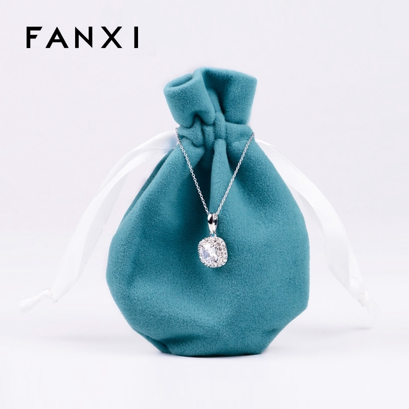 FANXI Wholesale Custom Logo Round Bottom Drawstring Jewellery Bag For Gift Watch Jewelry Gift Packaging Velvet Pouch