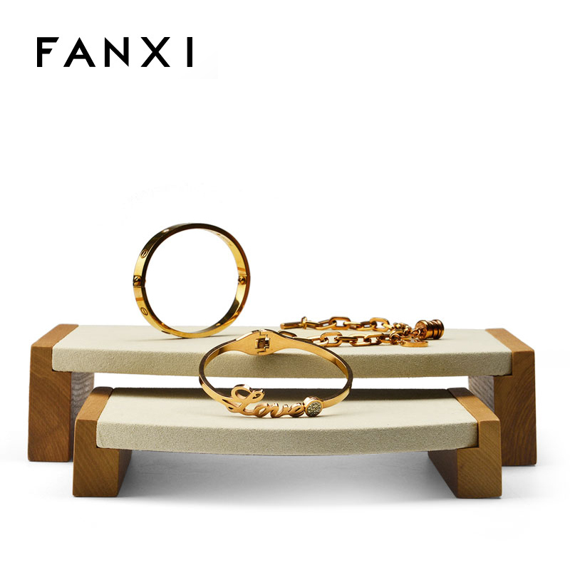 FANXI OEM Custom Wooden Jewellery Exhibitor Organizer With Microfiber Insert For Ring Earrings Necklace Bangle Bracelet Jewelry Display Holder