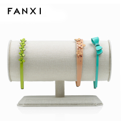 FANXI Wholesale Custom creamy white linen jewellery exhibitor organizer watch holder T bar Jewelry Bangle Bracelet display