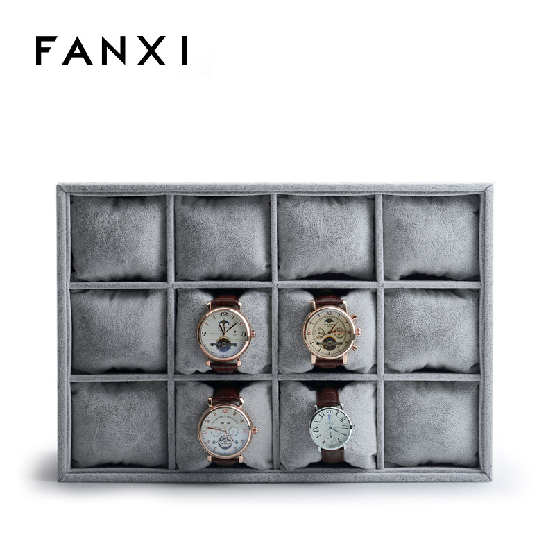 FANXI Functional Shop Organizer 12 Pillows Silver Grey Watch Bangle Bracelet Holder Jewelry Display Trays Velvet Pillow Tray