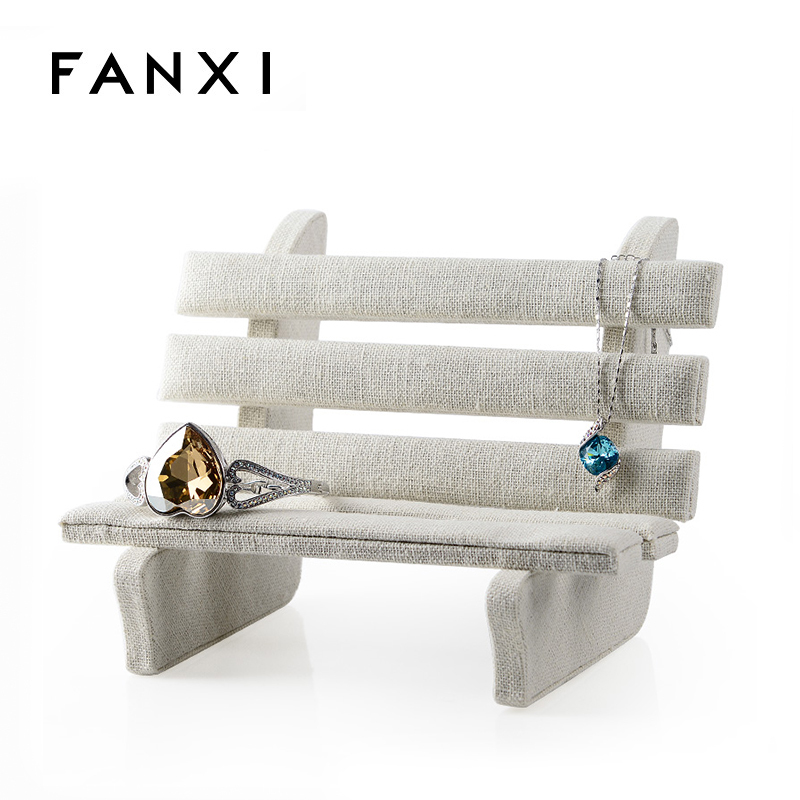 FANXI Factory Custom High Quality Thin Linen Fabric And Medium Fiber Boarde Creamy White Linen Jewelry Display Stand