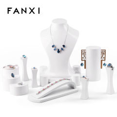 FANXI Wholesale Resin Jewellery Shop Exhibitor Organizer Luxury White Glossy Finish Lacquer Jewelry Display Set