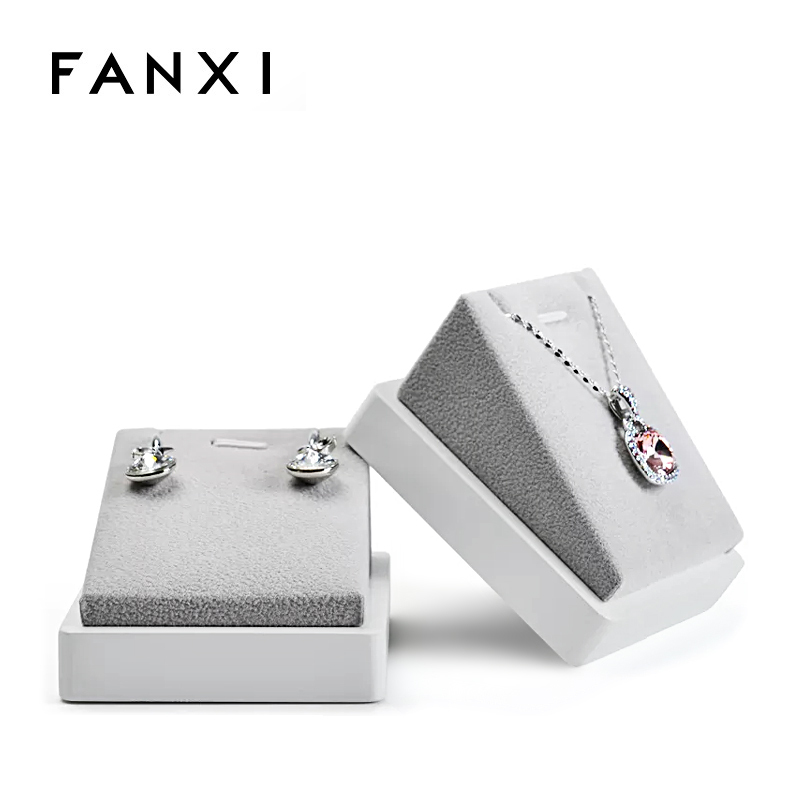 FANXI White Lacquer Jewellery Rack With Gray Velvet For Pendant Necklace Solid Wood Necklace Jewelry Holder