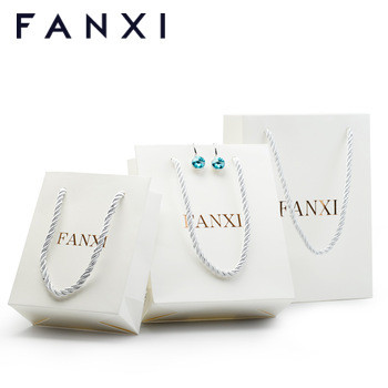 FANXI Custom Logo Packing Bags For Jewelry Watch Cloth Cosmetic Gift Shop White Coated Paper Packaging Bag