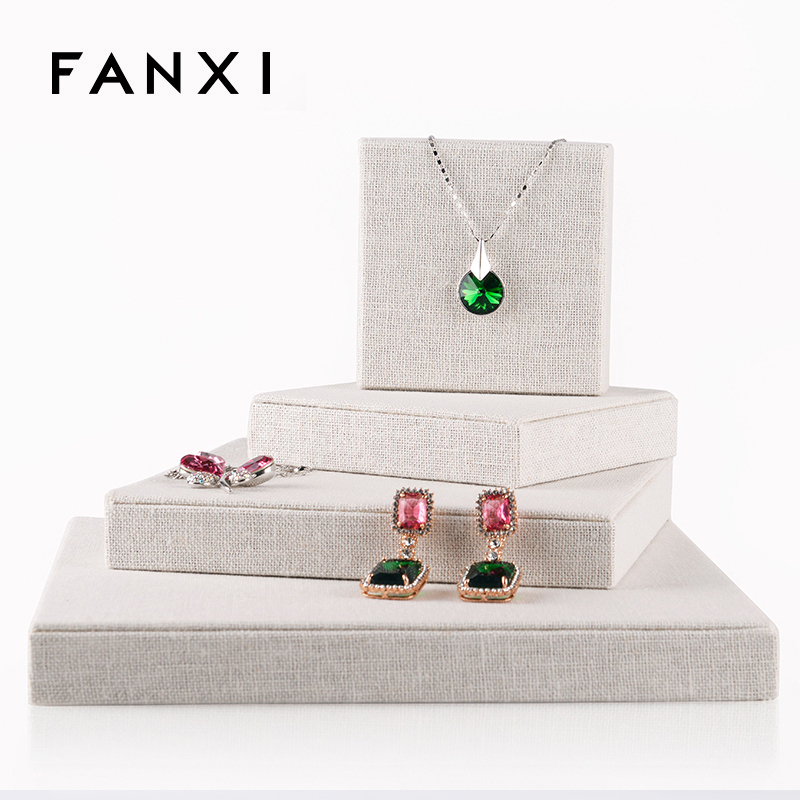 FANXI China Wholesale Square Necklace Earrings Holder Props Countertop Linen Jewelry Display Set