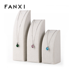 FANXI Factory Wholesale Custom Fashion Beige Linen Necklace Pendant Exhibitor Set Jewelry Display Stand