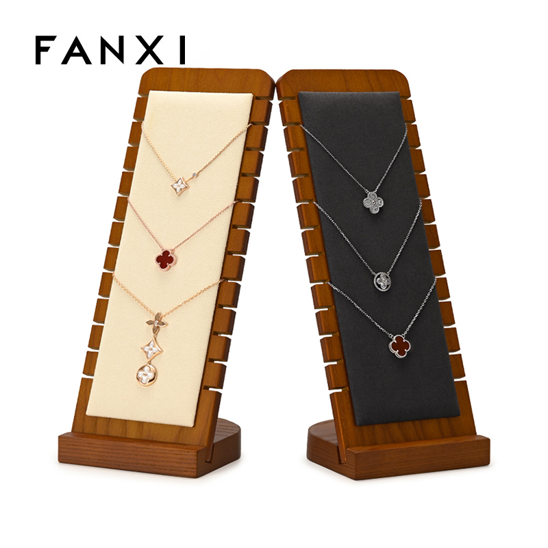 FANXI OEM Custom Solid Wood Jewelry Display Props For Pendant Showcase Microfiber Necklace Display Holder
