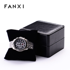 FANXI Custom OEM Plastic Gift Boxes With Velvet Cushion For Bangle Bracelet Black PU Leather Watch Packaging Box