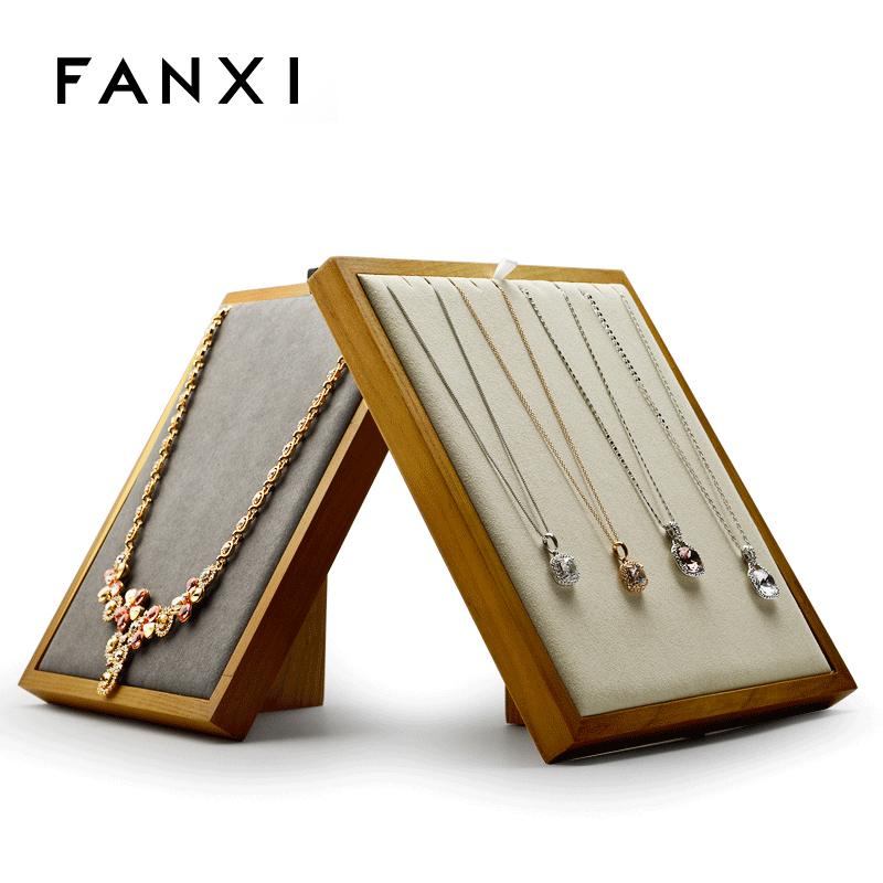 FANXI Wholelsale Custom Pendant Jewelry Display Porps Beige and Gray Microfiber Necklace Display Stand