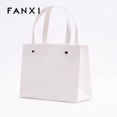 FANXI Wholesale White And Brown Gift Bags With Handle For Jewelry Gift Cloth Storage Custom Kraft Paper Bag