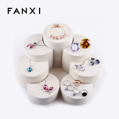 FANXI Special Creamy White Linen Jewelry Display Stand For Counter Ring Earrings Necklace Holder Collection