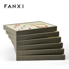 FANXI custom logo gray and beige jewellery service tray for ring earrings necklace bracelet PU leather Jewelry Exhibitor tray