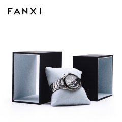 FANXI Custom Logo Black Touching Paper Jewelry Box With Blue Suede Pillow For Bangle Bracelet Packing Drawer Plastic Packaging Watch Box