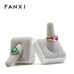 FANXI Custom Jewelry Exhibitor Props With Gray Velvet Cone For Finger Ring Solid Wood Ring Stand