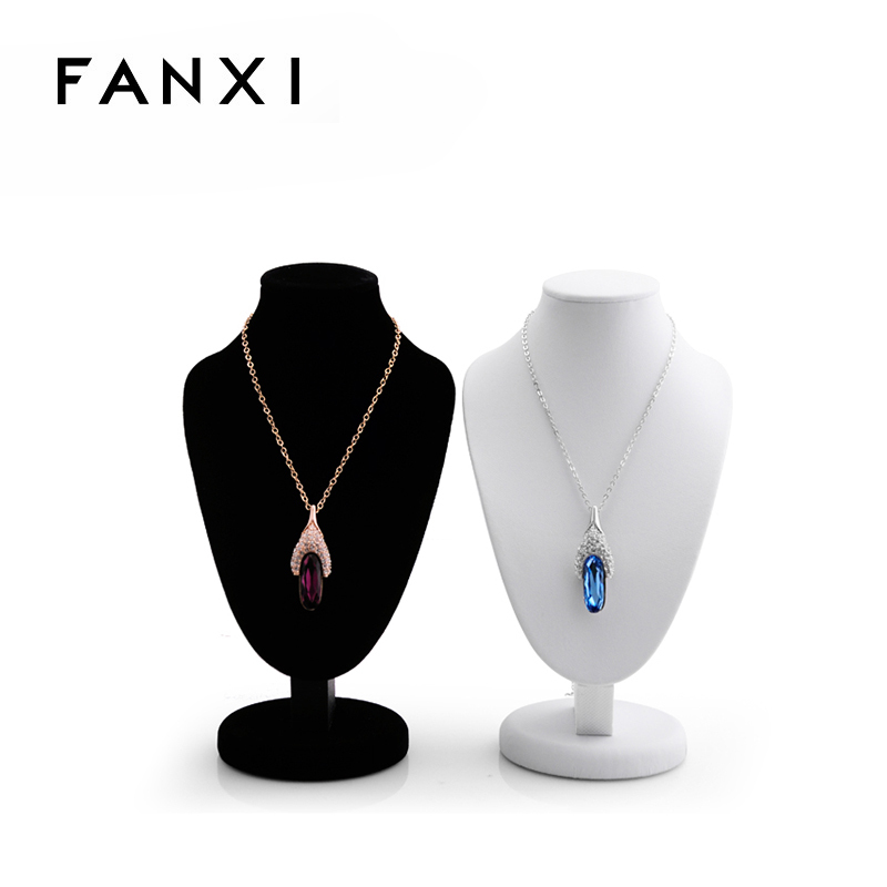 FANXI Chinese Custom Elegant Black Velvet Mannequin Curvy Jewelry Necklace Pendant Display Standing Doll Necklace Display Bust