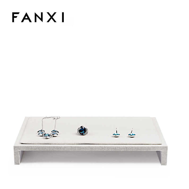 FANXI Flexible Creamy White Linen Jewelry Display Stand For Ring Earrings Necklace Bangle Organizer Jewellery Display Board