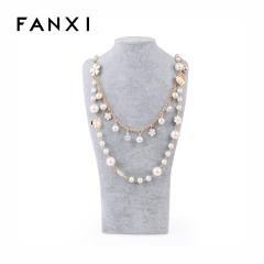 FANXI China Jewelry Bust Manufacturer High Quality MDF With Grey Velvet Necklace Bust