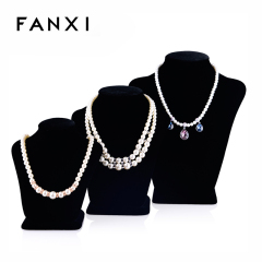 FANXI Wholesale Jewelry Shop Made By Wood And Velvet Elegant Neck Stand Necklace Display Bust