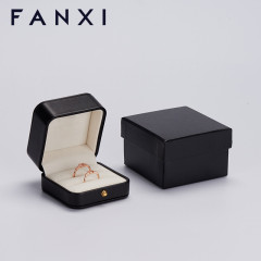 FANXI custom logo & colour black leather jewelry packaging box with beige velvet inside