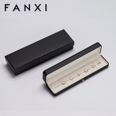 FANXI custom logo & colour black leather jewelry packaging box with beige velvet inside