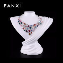 FANXI Custom Resin Jewelry Display Organizer For Pendant Shop Counter White Lacquer Necklace Mannequin