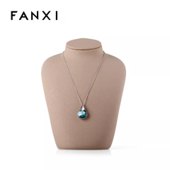 FANXI Custom Logo Jewelry Shop Exhibitor Organizer Light Brown Leather Necklace Counter Display