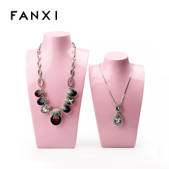 FANXI Chinese Wholesale Necklace Stand Bust Pink Lacquered Resin Mannequin Jewelry Display Resin Necklace Bust