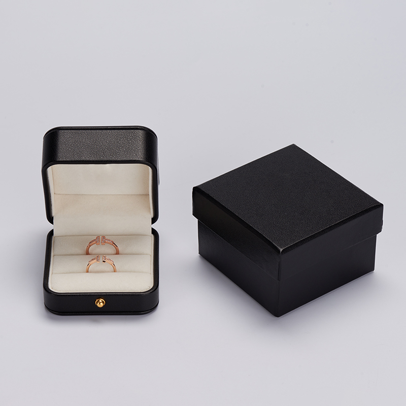 FANXI custom logo & colour black leather jewelry packaging box with beige velvet inside