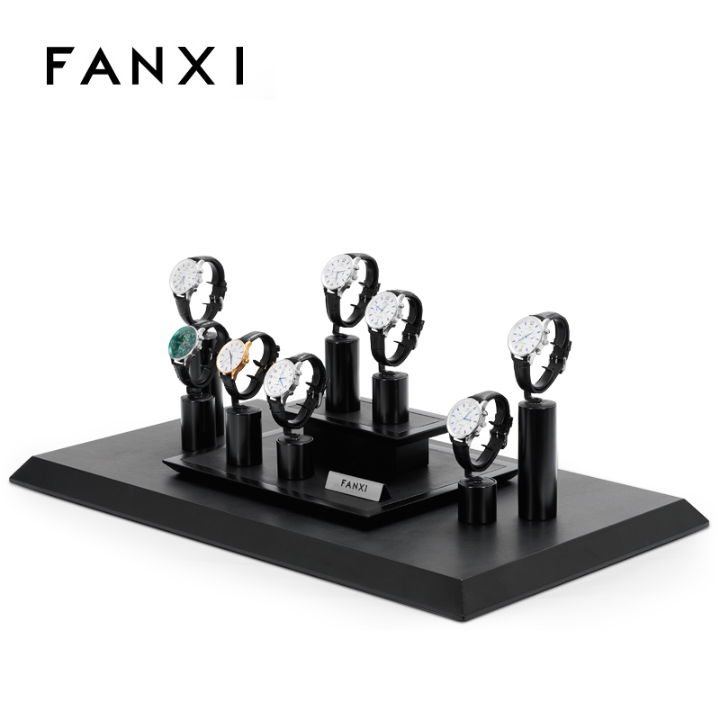 FANXI custom black piano baking paint watch display stand set