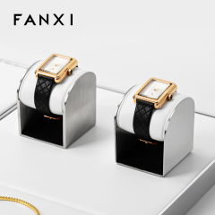 FANXI hot sale metal frame white leather jewelry display set with logo