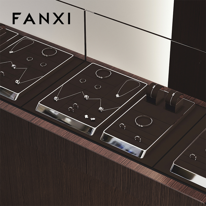 FANXI new arrival metal fram jewelry display organizer with brown microfiber