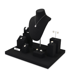 FANXI high end black microfiber jewelry display stand with metal frame