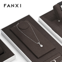 FANXI wholesale luxurious metal frame jewelry display with brown microfiber