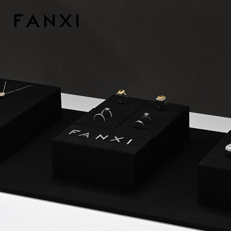 FANXI new arrival wood jewelry display with black microfiber