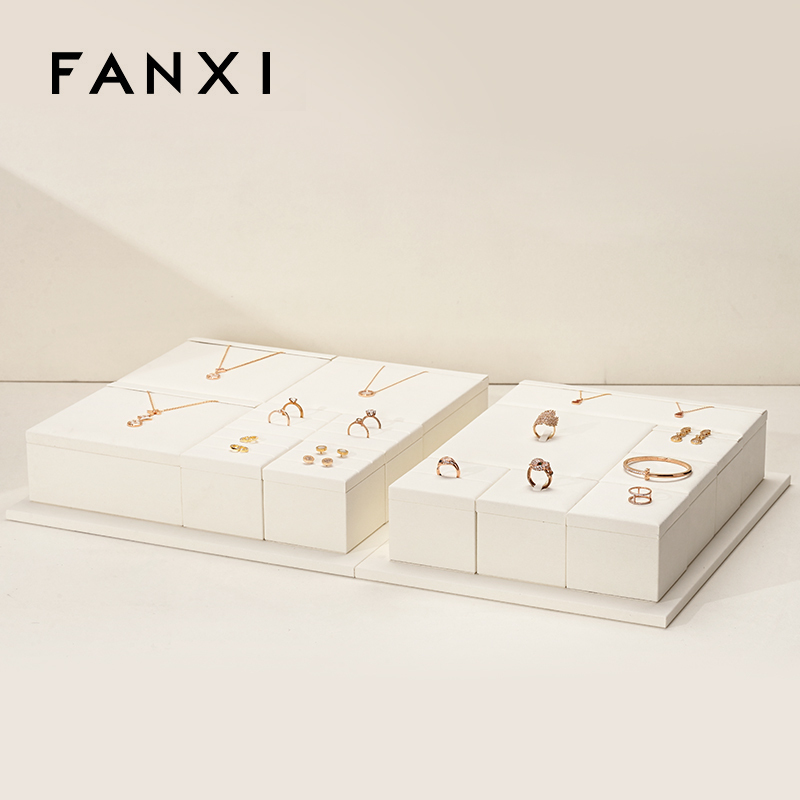 FANXI luxury beige microfiber jewelry display stand set