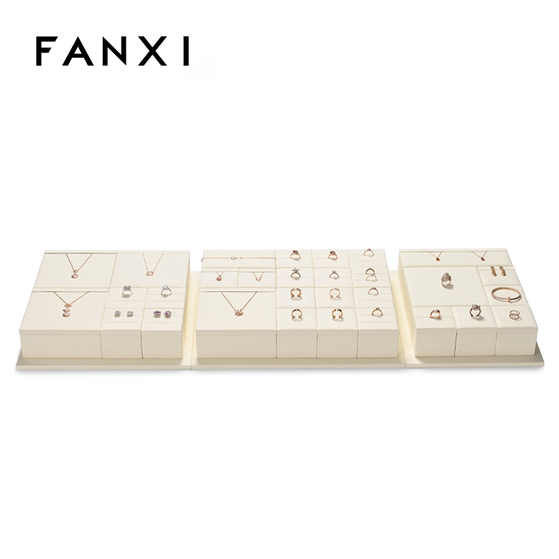 FANXI luxury beige microfiber jewelry display stand set