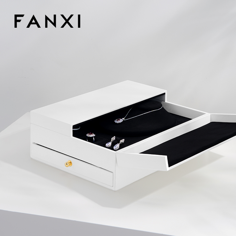 FANXI high quality white leather jewelry box with logo