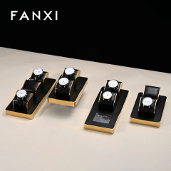 FANXI factory metal frame watch stand display holder with black leather