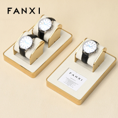 FANXI factory metal frame watch holder with beige leather