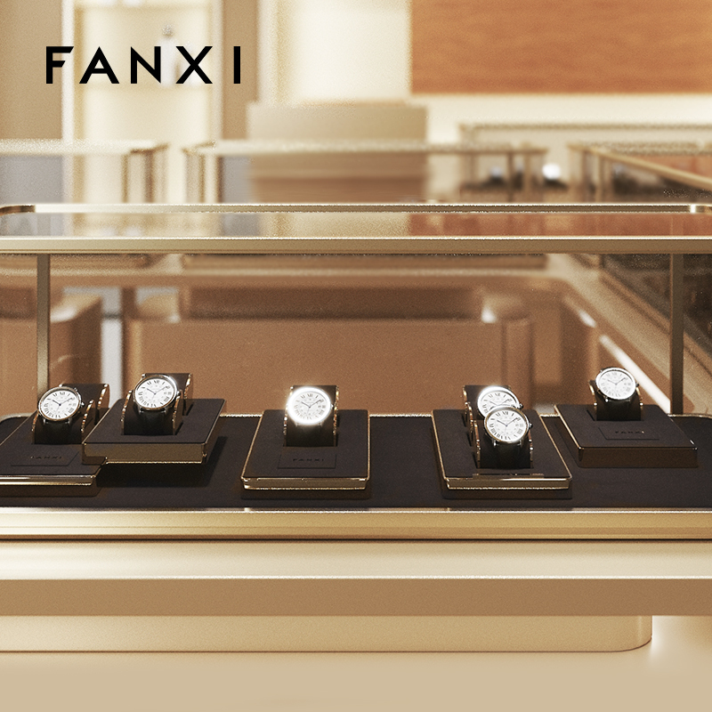 FANXI wholesale metal watch display tray with black pu leather