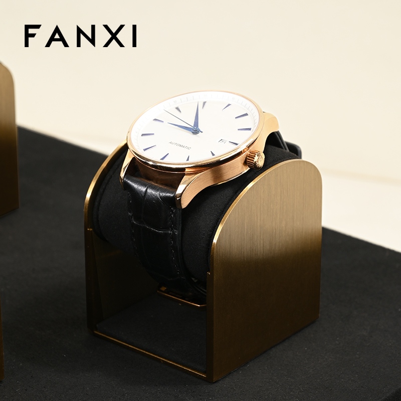 FANXI luxury black microfiber wrist watch display with metal stand