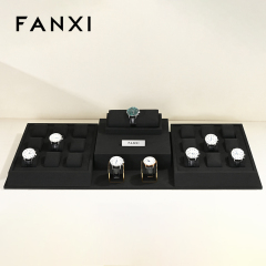 FANXI luxury black microfiber wrist watch display with metal stand