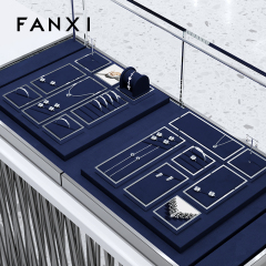 FANXI new arrival blue microfiber jewelry exhibitor with smoonth matel