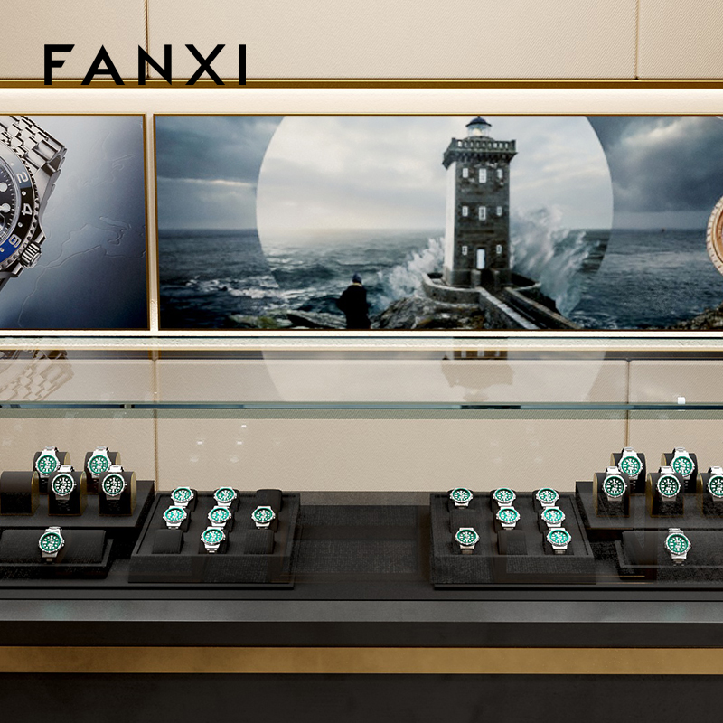 FANXI luxury black microfiber wrist watch display with metal stand