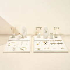 FANXI factory high end beige microfiber jewelry display set wooden